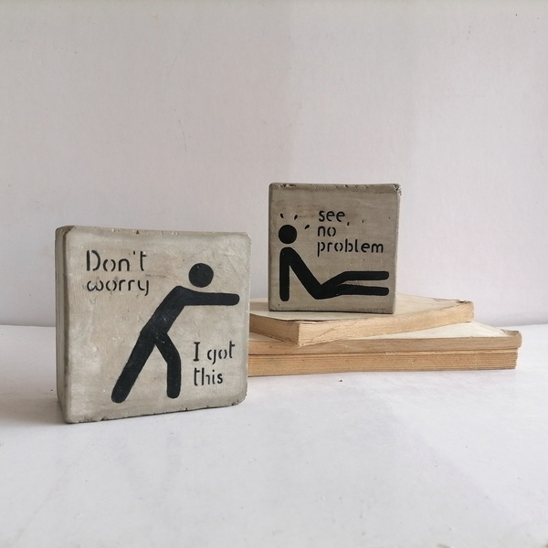 Σετ2τεμ βιβλιοστάτες STICK MAN από τσιμέντο τετράγωνοι 10εκΧ5εκ - οργάνωση & αποθήκευση, τσιμέντο, σετ δώρου, ειδη δώρων - 3