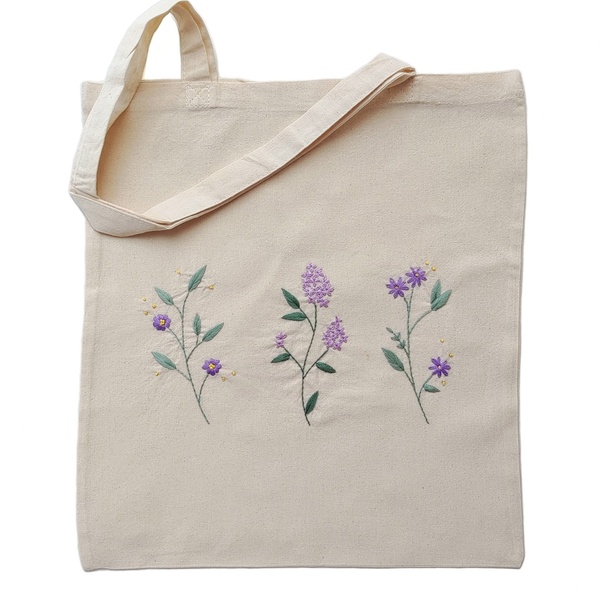 Πάνινη τσάντα με κεντητά λουλούδια _ 37x41 εκ. - ύφασμα, ώμου, tote, πάνινες τσάντες, φθηνές