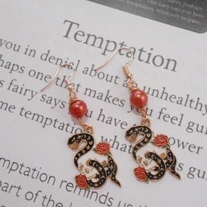 Σκουλαρίκια με charms από σμάλτο Snake earrings Snake jewelry - σμάλτος, ατσάλι, κρεμαστά, γάντζος - 3