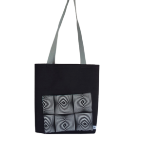 Γυναικεία χειροποίητη τσάντα ώμου / tote bag από ύφασμα με θέμα λευκό μαύρο (ζέβρα) - ύφασμα, ώμου, all day, tote, πάνινες τσάντες