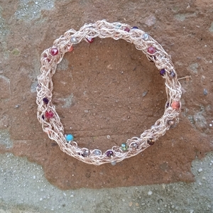 Wire crochet βραχιόλι-χειροπέδα με χάντρες - χαλκός, χάντρες, σταθερά, χεριού, χειροπέδες - 3