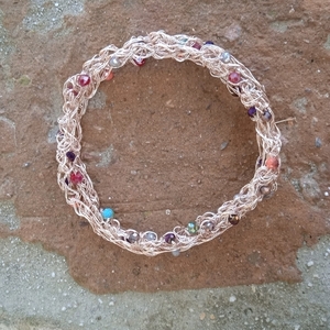 Wire crochet βραχιόλι-χειροπέδα με χάντρες - χαλκός, χάντρες, σταθερά, χεριού, χειροπέδες - 2