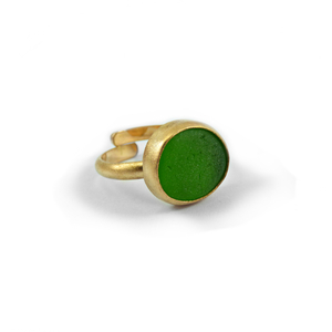 "Green Seaglass ring" - Xειροποίητο επίχρυσο 18κ ματ δαχτυλίδι με φυσικό πράσινο γυαλάκι της θάλασσας! - γυαλί, επιχρυσωμένα, αυξομειούμενα