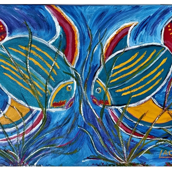 "Boho Pisces" (Λάδι νερού σε καμβά) 30x40 - ψάρι, boho, διακοσμητικά, πίνακες ζωγραφικής