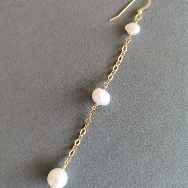 Μακριά σκουλαρίκια με λευκά μαργαριτάρια - ασήμι, μαργαριτάρι, ατσάλι, κρεμαστά, γάντζος - 2