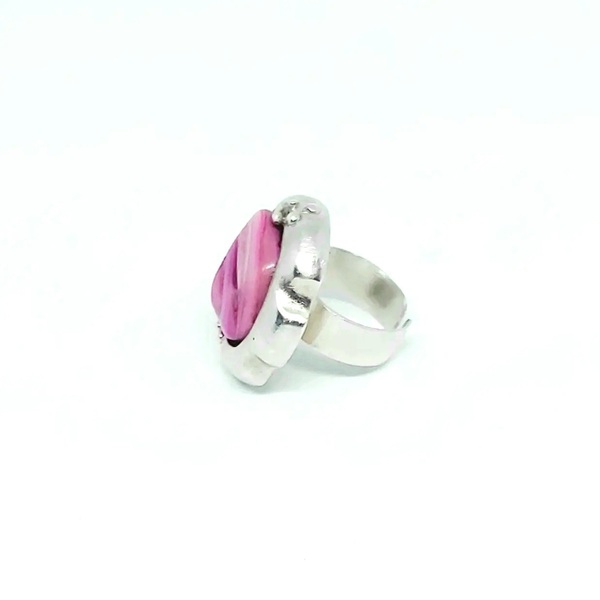 "Pink Stone Ring" - ασήμι 925, κορώνα, μεγάλα, αυξομειούμενα - 2
