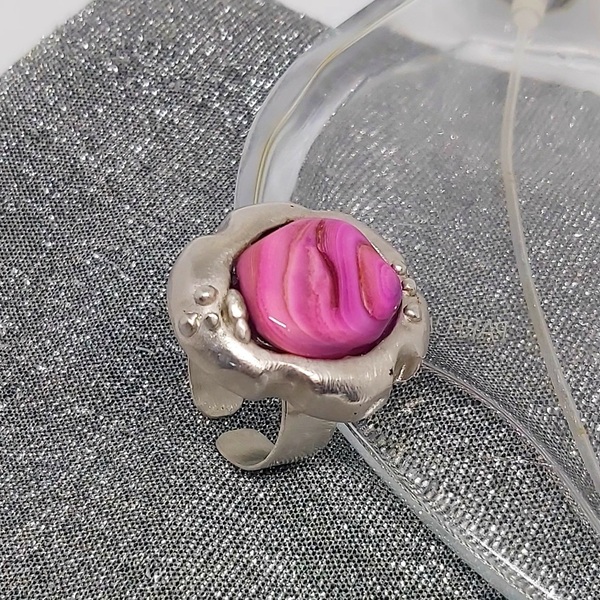 "Pink Stone Ring" - ασήμι 925, κορώνα, μεγάλα, αυξομειούμενα - 3