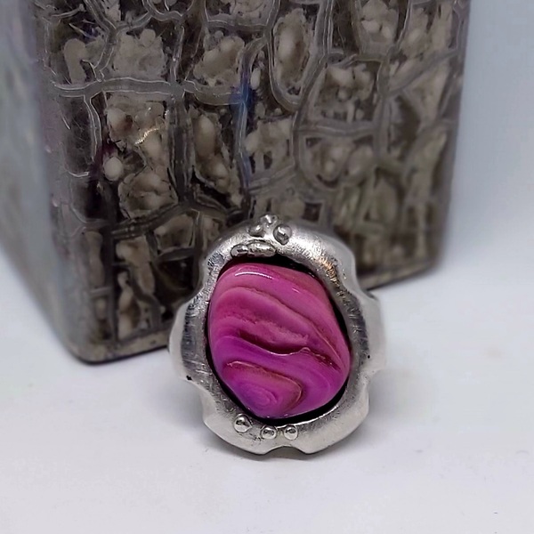 "Pink Stone Ring" - ασήμι 925, κορώνα, μεγάλα, αυξομειούμενα - 4