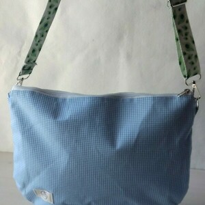 τσάντα χιαστί / ώμου , γαλάζιο καρό με πολύχρωμο ιμάντα - ύφασμα, clutch, χιαστί, μεγάλες, all day - 5