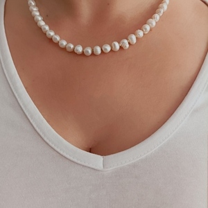 Perla necklace - μαργαριτάρι, μακριά, ατσάλι, μεγάλα - 3
