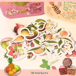 stickers με θέμα φρούτα μαζί με μεταλλικό κουτί - διακόσμηση, αυτοκόλλητα, scrapbooking