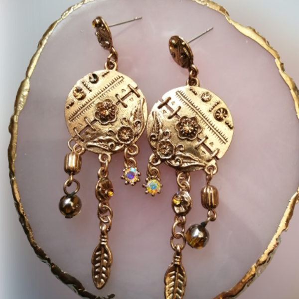 Αμαζόνα earrings - επιχρυσωμένα, χαλκός, boho, κρεμαστά, καρφάκι