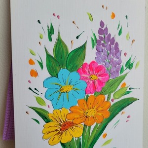 Σελιδοδείκτης ζωγραφισμένος στο χέρι, από χαρτόνι 17,8 * 8,5 cm - μπουκέτο - ζωγραφισμένα στο χέρι, λουλούδια, σελιδοδείκτες - 2