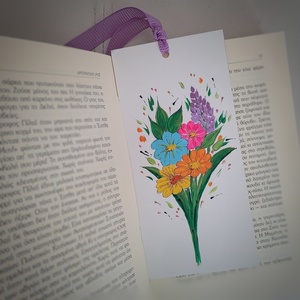 Σελιδοδείκτης ζωγραφισμένος στο χέρι, από χαρτόνι 17,8 * 8,5 cm - μπουκέτο - ζωγραφισμένα στο χέρι, λουλούδια, σελιδοδείκτες - 3