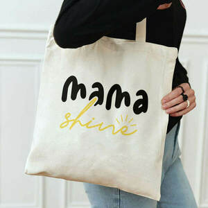 Πάνινη τσάντα μπεζ ώμου 32x42 εκατοστά δώρο για την ημέρα της μητέρας με φράση "Mama Shine" - ύφασμα, ώμου, πάνινες τσάντες, ημέρα της μητέρας - 2
