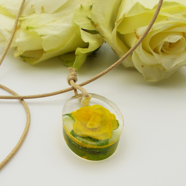 Κρεμαστό κόσμημα με υγρό γυαλί σχέδιο τριαντάφυλλο, παιδικό - γυαλί, μακριά, λουλούδι, φθηνά - 3