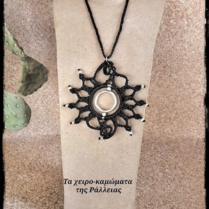 Κολιέ macrame mandala - κρίκος - αλπακάς, λουλούδι, boho, μεγάλα - 2