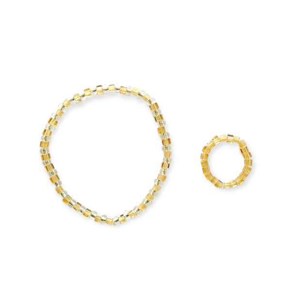 Σετ ελαστικό βραχιόλι και δαχτυλίδι με μικρές γυάλινες χάντρες - ελαστικό, κορδόνια, faux bijoux, σετ κοσμημάτων