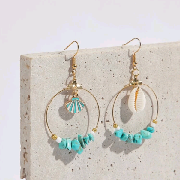 Σκουλαρίκια με Turquoise Πέτρες AVRA σε χρυσό χρώμα - καλοκαιρινό, ορείχαλκος, κρεμαστά, φθηνά - 3