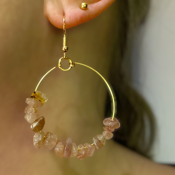 Σκουλαρίκια με Ρόζ Αχάτη Φυσικές Πέτρες SOLE σε χρυσό χρώμα - καλοκαιρινό, ορείχαλκος, κρεμαστά - 3