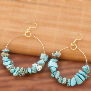 Σκουλαρίκια με Turquoise Φυσικές Πέτρες SOLE σε χρυσό χρώμα - καλοκαιρινό, ορείχαλκος, κρεμαστά, φθηνά