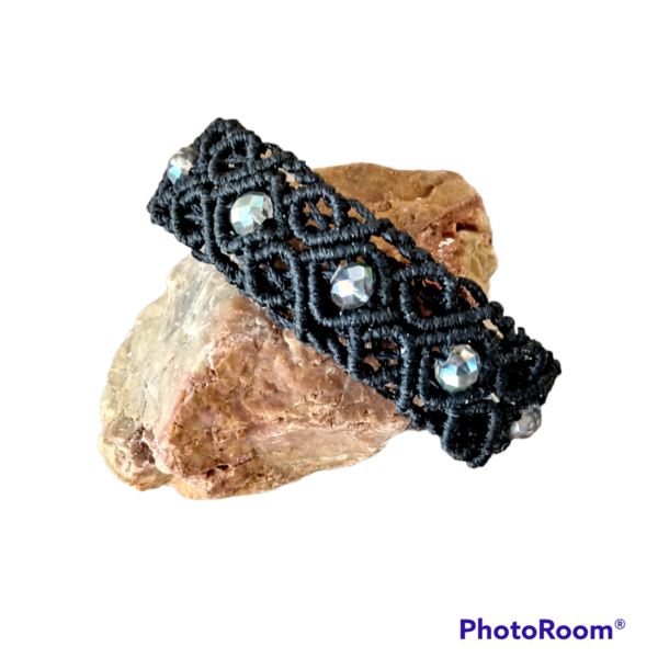 Βραχιόλι macrame "Diamond square" μαύρο - γυαλί, μακραμέ, χάντρες, χεριού, αυξομειούμενα
