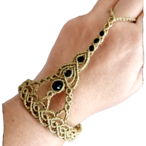 macrame ring bracelet endless hearts bracelet - Gold - γυαλί, μακραμέ, κορδόνια, χεριού, αυξομειούμενα