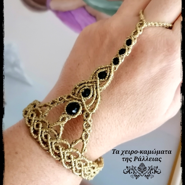 Slave macrame endless hearts bracelet - Gold - γυαλί, μακραμέ, κορδόνια, χεριού, αυξομειούμενα - 2