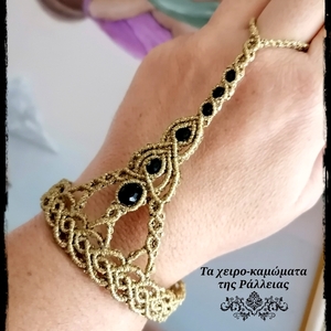 macrame ring bracelet endless hearts bracelet - Gold - γυαλί, μακραμέ, κορδόνια, χεριού, αυξομειούμενα - 2