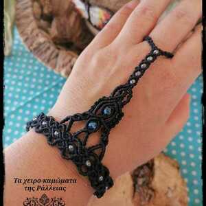 Slave macrame bracelet "Endless hearts" - σκούρο μπλε - μακραμέ, κορδόνια, boho, χεριού, αυξομειούμενα - 2