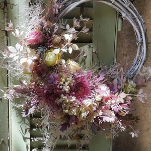 Ρομαντικό στεφανι με απαλά λουλούδια και κλαδιά - διακοσμητικά - 2