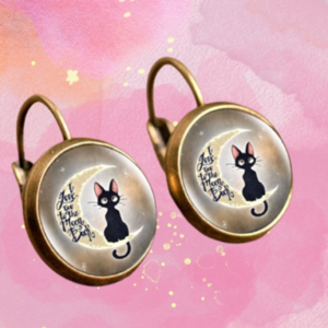 Luna cat earrings - χαλκός, φεγγάρι, μικρά, γάντζος, φθηνά