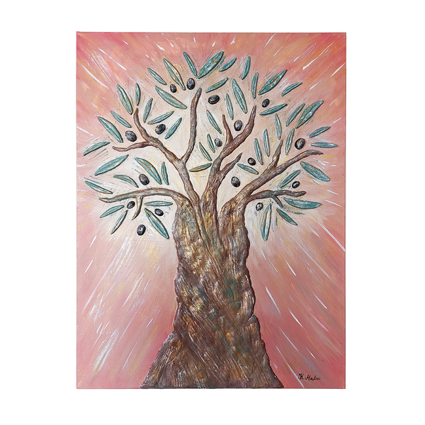 3D πίνακας ζωγραφικής Δέντρο ελιάς από πηλό, πάνω σε καμβά 60x80x4cm - πίνακες & κάδρα, πίνακες ζωγραφικής
