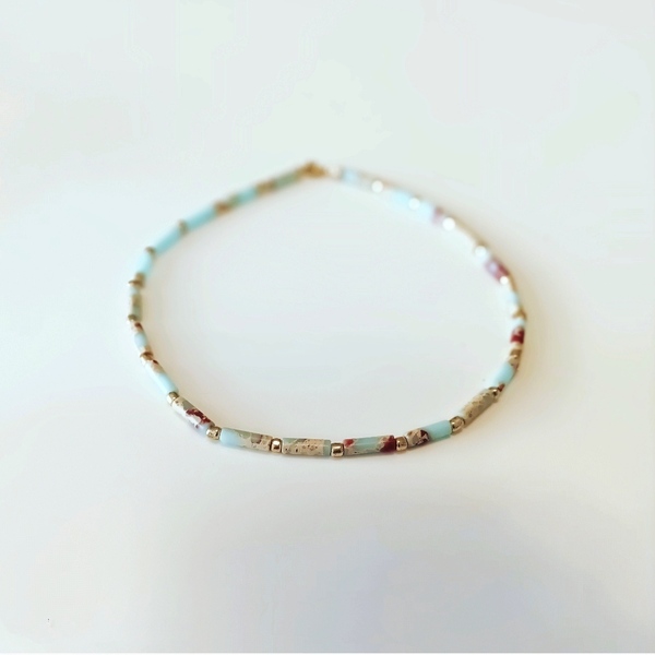 Light blue necklace - ημιπολύτιμες πέτρες, τσόκερ, χάντρες, μακριά, ατσάλι