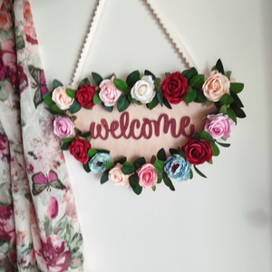 Στεφάνι "welcome" με τριαντάφυλλα - στεφάνια, τριαντάφυλλο - 4