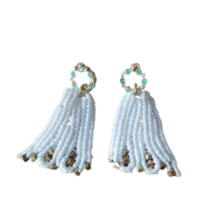 Persephone: Μακραμέ φλοράλ σκουλαρίκια λευκά - ημιπολύτιμες πέτρες, ορείχαλκος, μακραμέ, λουλούδι, κρεμαστά