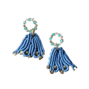 Persephone: Μακραμέ φλοράλ σκουλαρίκια γαλάζια - ημιπολύτιμες πέτρες, ορείχαλκος, μακραμέ, λουλούδι, κρεμαστά