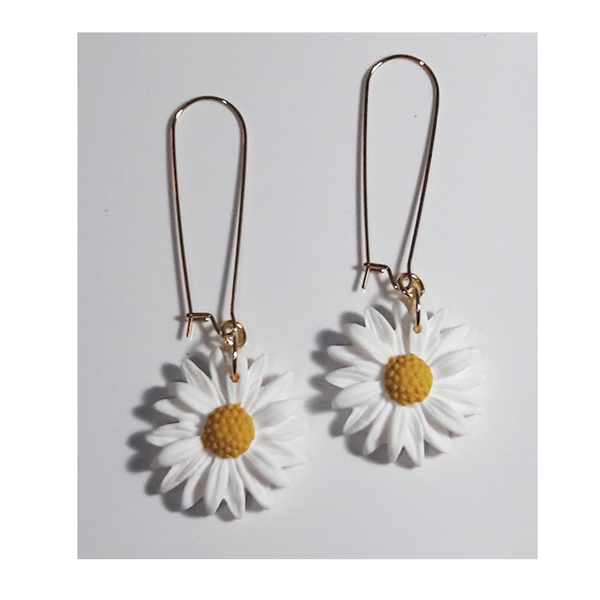 "Daisy_II"-Χειροποίητα κρεμαστά σκουλαρίκια από πολυμερικό πηλό 7εκ. - πηλός, μακριά, λουλούδι, κρεμαστά, μεγάλα - 2
