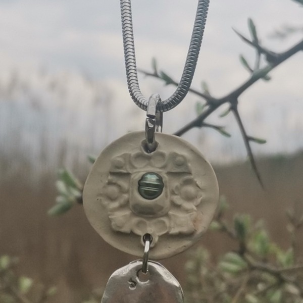 "Pure Beauty" Handcarved pendant (24cm total height) - ορείχαλκος, πηλός, κοντά, boho, μενταγιόν - 2