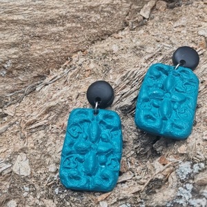 "wild nature" Handmade Dangle Embossed Earrings (6cm height) - ορείχαλκος, πηλός, boho, μεγάλα, καρφάκι - 3