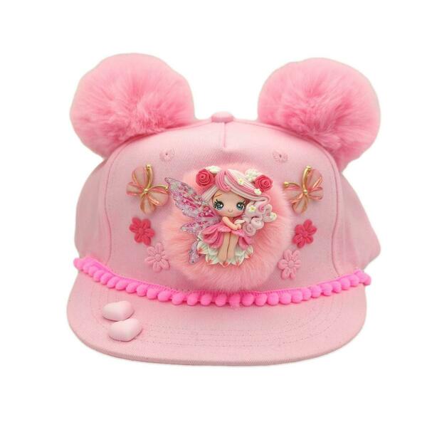 Καπέλο jockey υφασμάτινο για κορίτσι 2-6 ετών με νεράϊδα σε ροζ χρωμα - κορίτσι, καπέλα