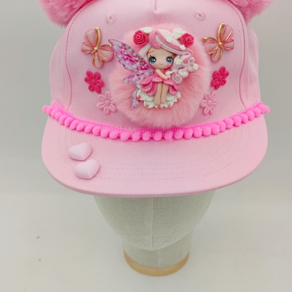 Καπέλο jockey υφασμάτινο για κορίτσι 2-6 ετών με νεράϊδα σε ροζ χρωμα - κορίτσι, καπέλα - 3