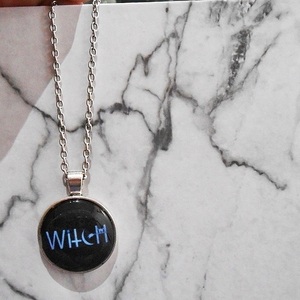 Κολιέ με γυαλί Witch pendant - γυαλί, όνομα - μονόγραμμα, μεταλλικά στοιχεία, μενταγιόν