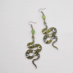 Ακρυλικά σκουλαρίκια φίδι, κρεμαστά Snake earrings - χάντρες, plexi glass, κρεμαστά, γάντζος
