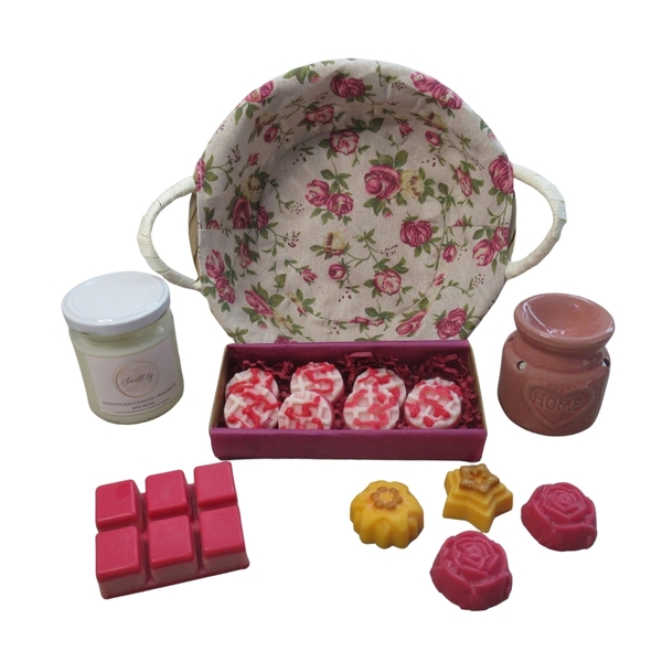 Πακέτο δώρου Spring Edition: "Basket of Roses" - μαμά, αρωματικά κεριά, αρωματικό χώρου, σετ δώρου, ημέρα της μητέρας