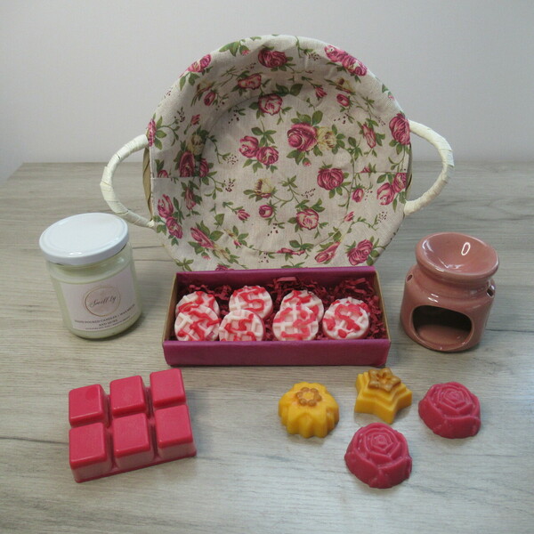 Πακέτο δώρου Spring Edition: "Basket of Roses" - μαμά, αρωματικά κεριά, αρωματικό χώρου, σετ δώρου, ημέρα της μητέρας - 4