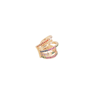 Ear Cuff Zircon "Strassy Rainbow" - ημιπολύτιμες πέτρες, στρας, ορείχαλκος, μεγάλα