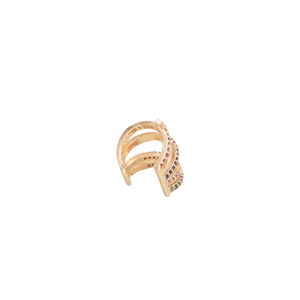 Ear Cuff Zircon "Strassy Rainbow" - ημιπολύτιμες πέτρες, στρας, ορείχαλκος, μεγάλα - 2