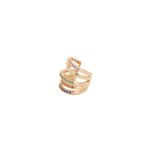 Ear Cuff Zircon "Strassy Rainbow" - ημιπολύτιμες πέτρες, στρας, ορείχαλκος, μεγάλα - 3