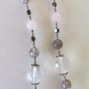 Κολιέ με Ροζ Quartz, Jade και Γκρι Αχάτη - ημιπολύτιμες πέτρες, χάντρες, μακριά, ατσάλι, μεγάλα - 4